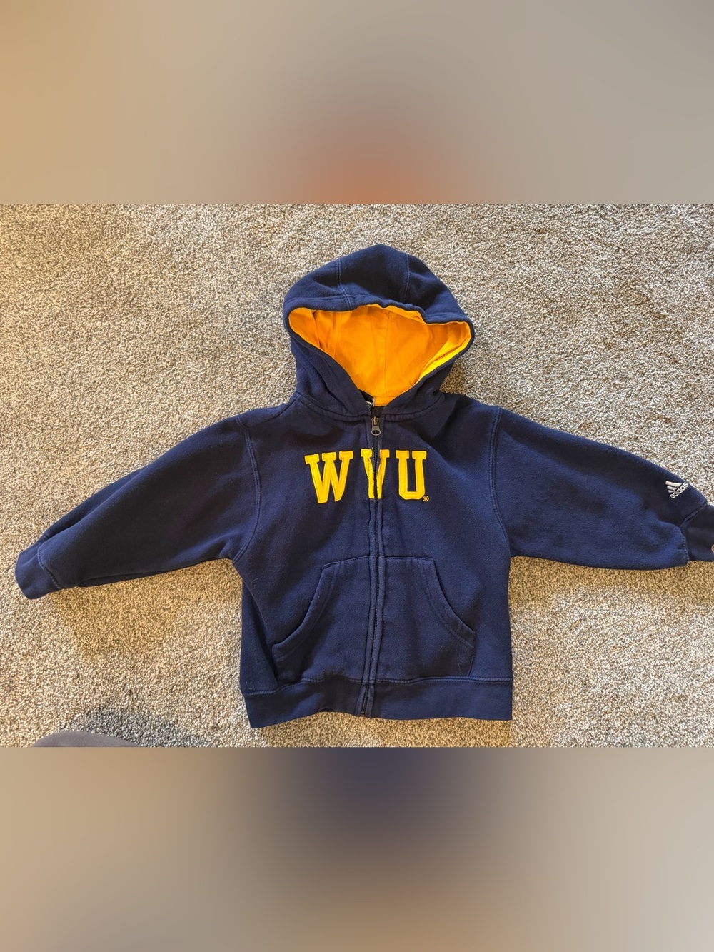 adidas Kids Navy Hoodie with Gold Hood & WVU Lettering